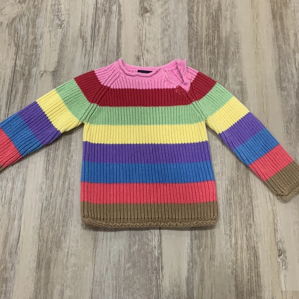 The Children’s Place Toddler Girl Color Block Striped Ribbed Knit Sweater Button